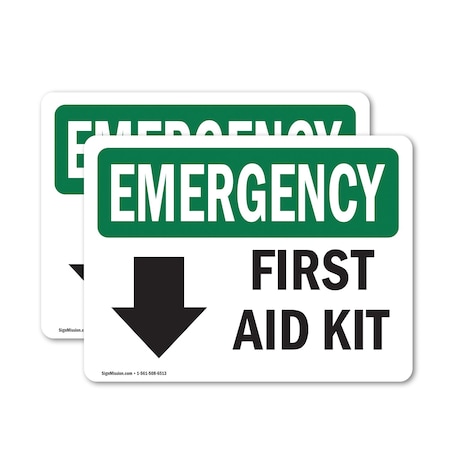 Signmission First Aid Kit, 14 in W x Rectangle, Vinyl Decal OS-2PACK-EM-D-1014-L-10326